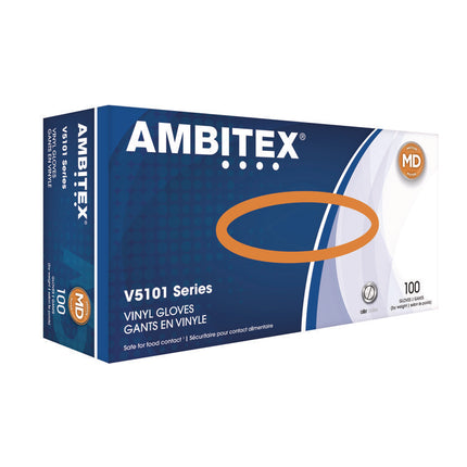 V5101 SERIES LATEX-FREE POWDERED VINYL GLOVES, 3 MIL, MEDIUM, CLEAR, 100/BOX