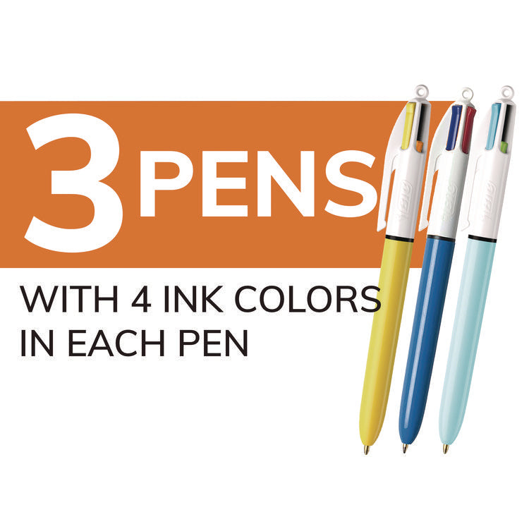 4-Color Multi-Color Ballpoint Pen, Retractable, Medium 1 mm, Assorted Ink and Barrel Colors, 3/Pack
