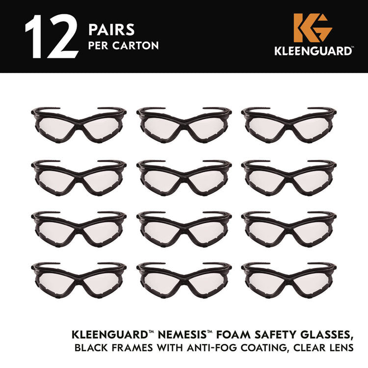V30 Nemesi Foam Safety Glasses, Black Nylon Frame, Clear Polycarbonate Lens, 12/Carton