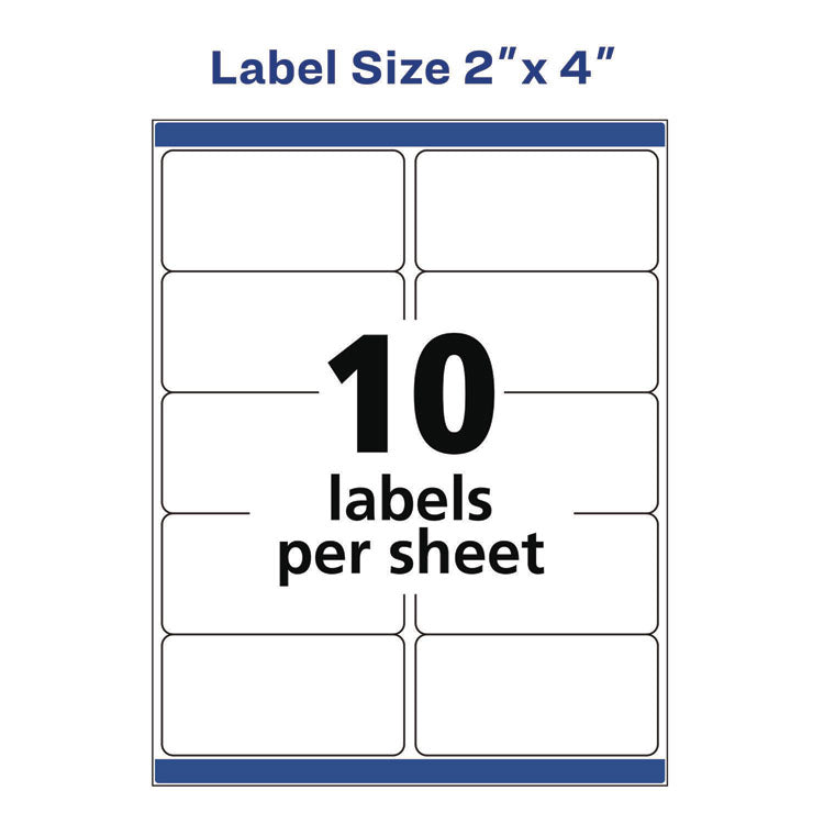 Shipping Labels w/ TrueBlock Technology, Inkjet/Laser Printers, 2 x 4, White, 10/Sheet, 500 Sheets/Carton