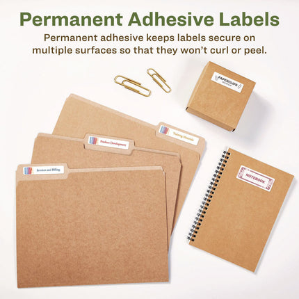 Ecofriendly Permanent File Folder Labels, 0.66 X 3.44, White, 30/sheet, 50 Sheets/pack
