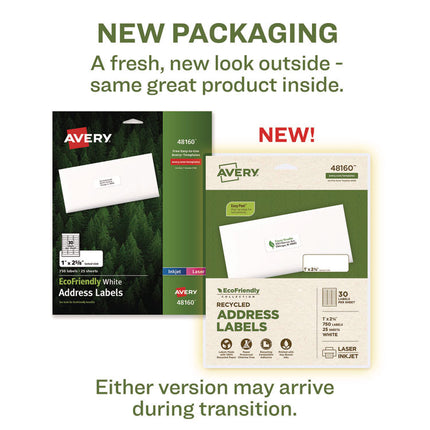 Ecofriendly Mailing Labels, Inkjet/laser Printers, 1 X 2.63, White, 30/sheet, 25 Sheets/pack