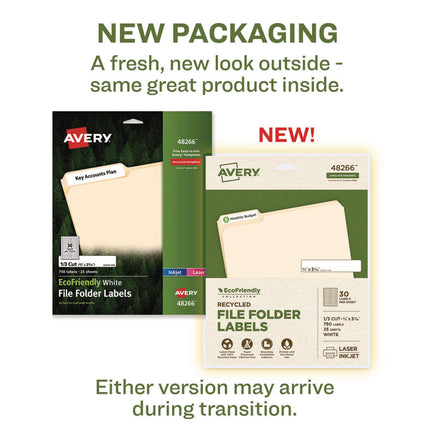 Ecofriendly Permanent File Folder Labels, 0.66 X 3.44, White, 30/sheet, 25 Sheets/pack