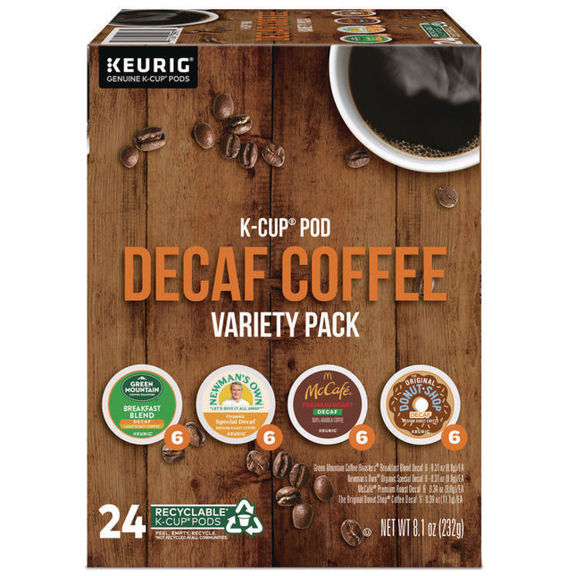 Decaf Variety Coffee K-Cups, Assorted Flavors, 0.38 oz K-Cup, 24/Box