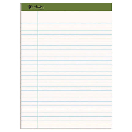 Earthwise By Ampad Recycled Writing Pad, Wide/legal Rule, Politex Sand Headband, 40 White 8.5 X 11.75 Sheets, 4/pack