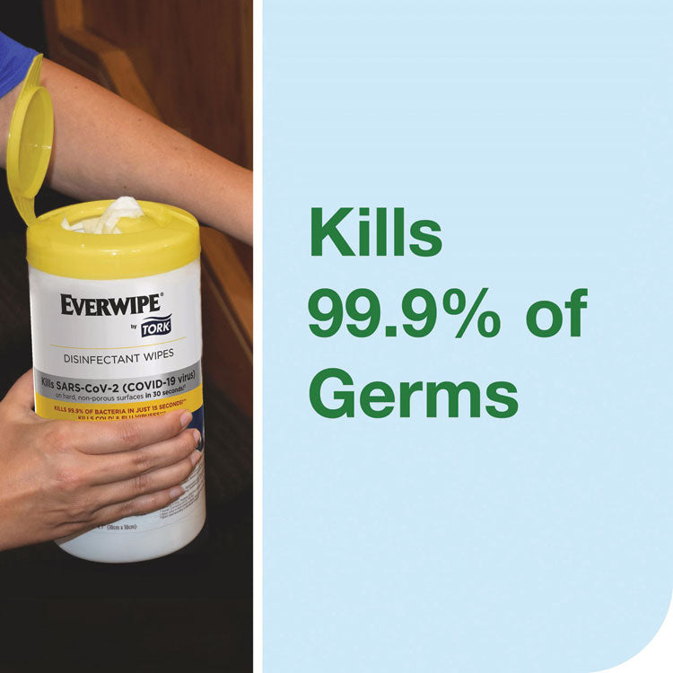 Disinfectant Wipe Canisters, 1-Ply, 7 x 7, Lemon, White, 75 Sheets/Canister, 6/Carton