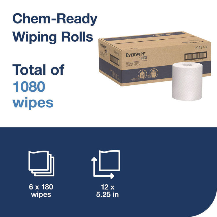 Chem-Ready Wiping Rolls, 1-Ply, 12 x 5.25, White, 180 Sheets, 6 Rolls/Carton