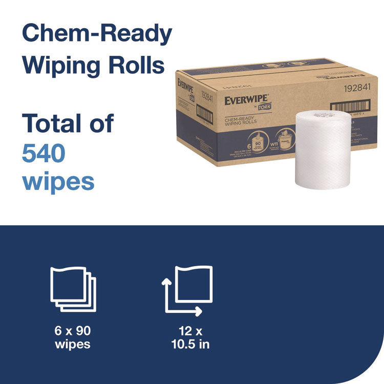 Chem-Ready Wiping Rolls, 1-Ply, 12 x 12, White, 90 Sheets, 6 Rolls/Carton