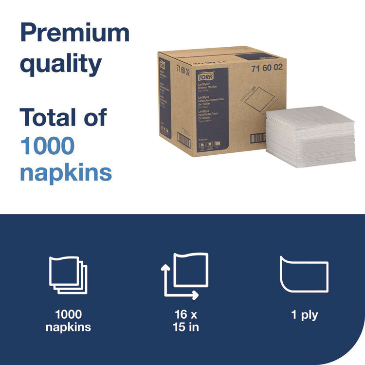 LinStyle Dinner Napkin, 1-Ply, 15 x 16, White, 1,000/Carton