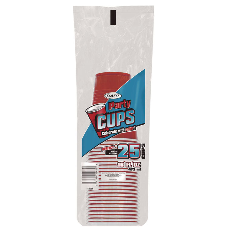 SOLO Party Plastic Cold Drink Cups, 16 oz, Red, 24/Pack, 25 Packs/Carton