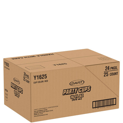 SOLO Party Plastic Cold Drink Cups, 16 oz, Red, 24/Pack, 25 Packs/Carton