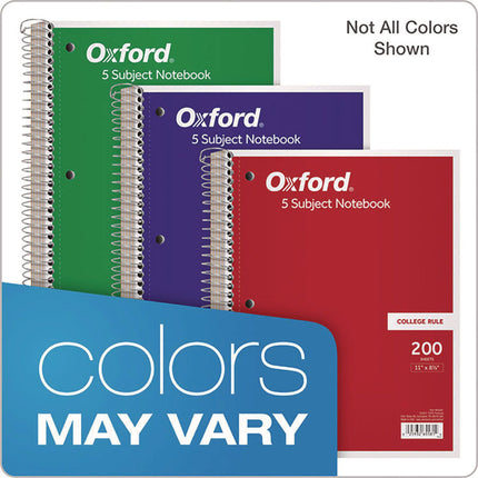 Coil-Lock Wirebound Notebook, 3-Hole Punch, 5-Subject, College Rule, Randomly Assorted Covers (Set 2), (200) 11 x 8.5 Sheets