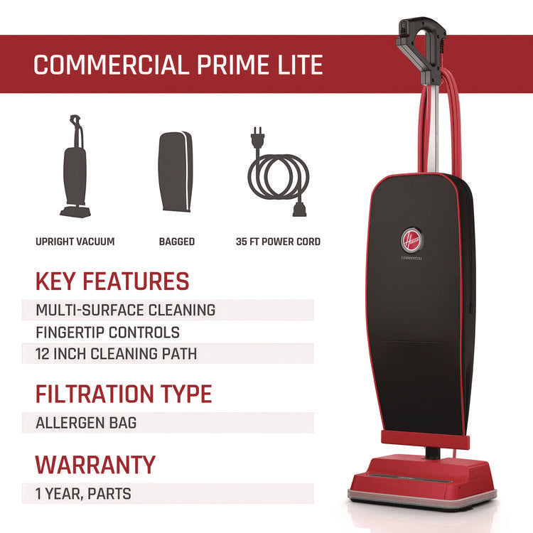 Task Vac Soft Bag Lightweight Upright, 12" Cleaning Path, Black/Red