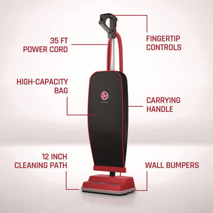 Task Vac Soft Bag Lightweight Upright, 12" Cleaning Path, Black/Red