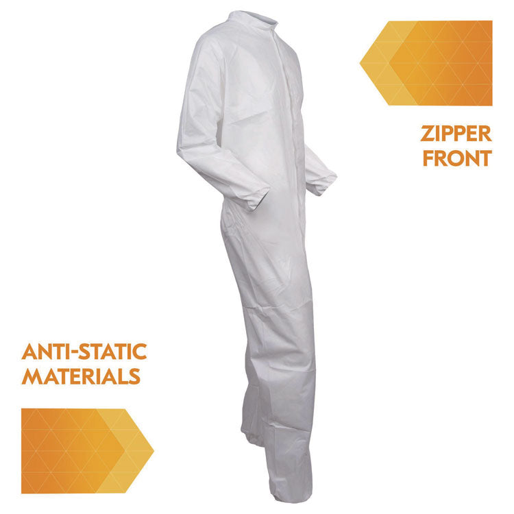 KGA35 Liquid and Particle Protection Coveralls, Elastic Wrist and Ankles, Large, White, 25/Carton