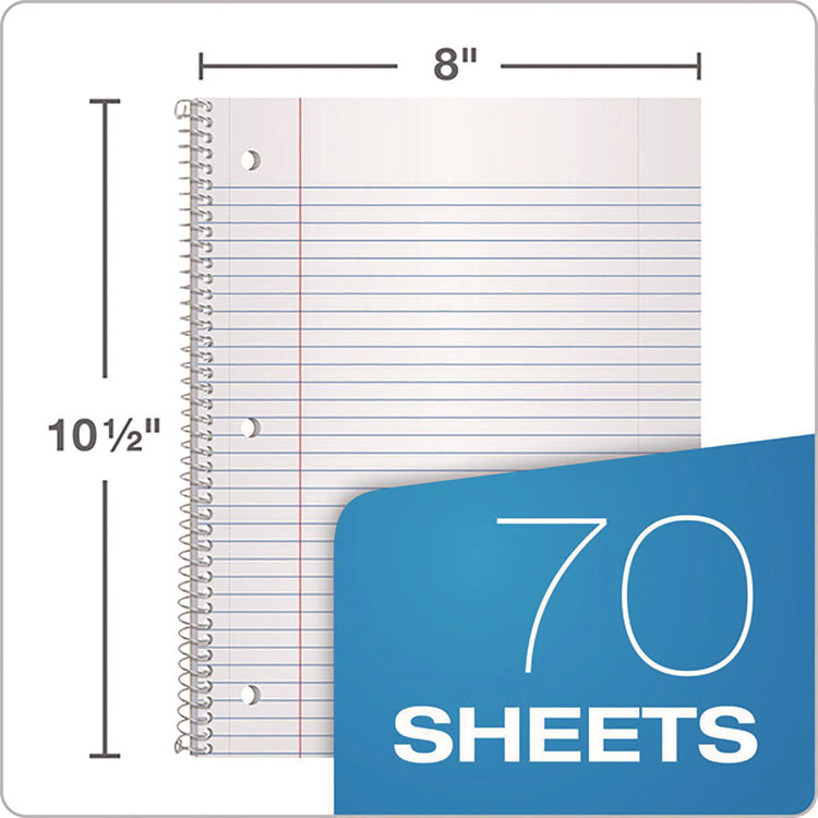 Coil-Lock Wirebound Notebook, 3-Hole Punch, Medium/College Rule, Randomly Assorted Cover Color (Set 2), (70) 10.5 x 8 Sheets