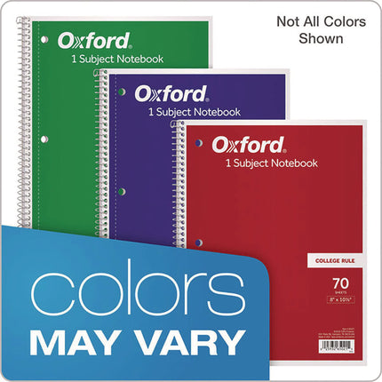 Coil-Lock Wirebound Notebook, 3-Hole Punch, Medium/College Rule, Randomly Assorted Cover Color (Set 2), (70) 10.5 x 8 Sheets