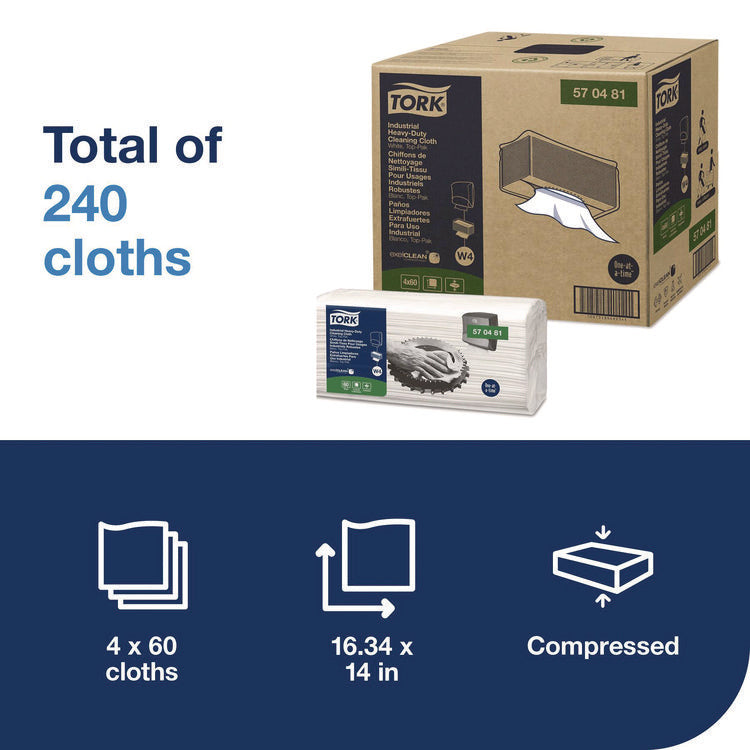Industrial Heavy-Duty Cleaning Cloth, 1-Ply, 13.97 x, 4.25, Unscented, White, 60 Cloths, 4/Carton