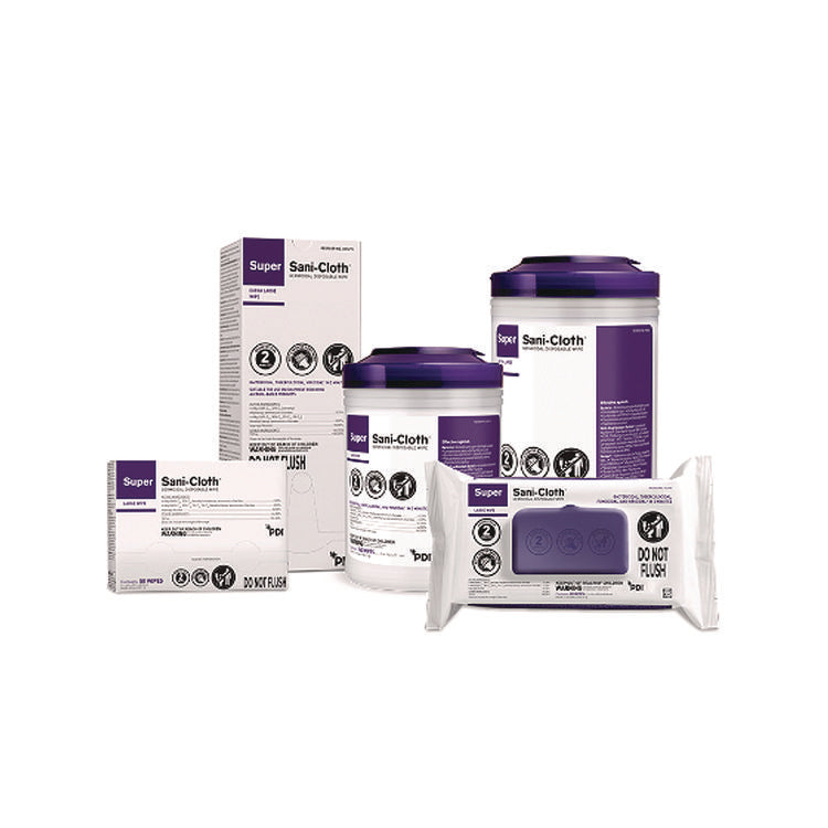 Super Sani-Cloth Germicidal Disposable Wipes, Large, 1-Ply, 8.2 x 9.8, Unscented, White, 80/Pack