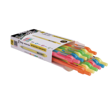 Z-Grip Retractable Highlighter Markers, Assorted Neon Ink, Chisel Tip, Assorted Neon Barrel, Dozen