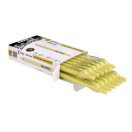 Z-Grip Retractable Highlighter Markers, Neon Yellow Ink, Chisel Tip, Neon Yellow Barrel, Dozen