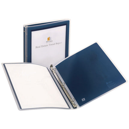 Flexi-View Binder With Round Rings, 3 Rings, 0.5" Capacity, 11 X 8.5, Navy Blue