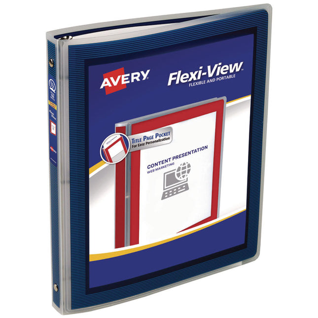 Flexi-View Binder With Round Rings, 3 Rings, 0.5" Capacity, 11 X 8.5, Navy Blue
