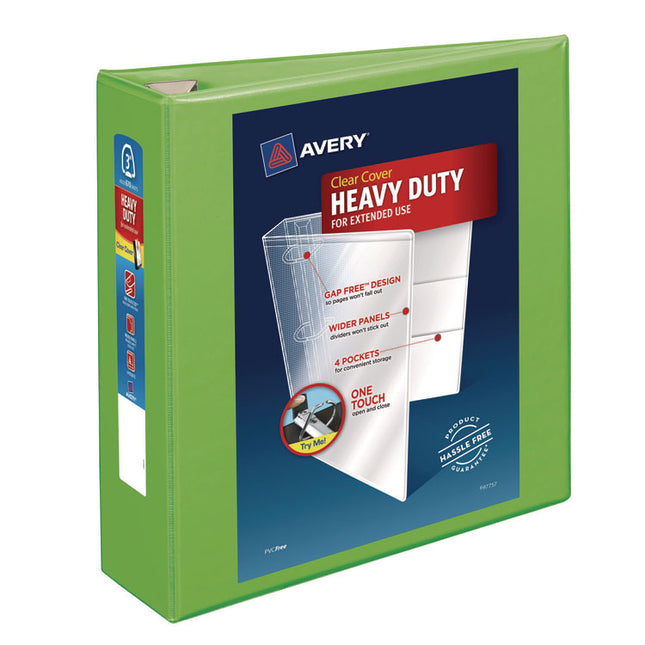 Heavy-Duty View Binder With Durahinge And Locking One Touch Ezd Rings, 3 Rings, 3" Capacity, 11 X 8.5, Chartreuse