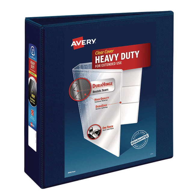 Heavy-Duty View Binder With Durahinge And Locking One Touch Ezd Rings, 3 Rings, 3" Capacity, 11 X 8.5, Navy Blue