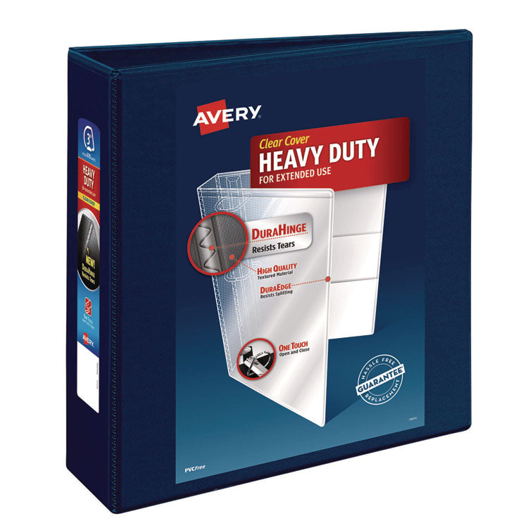 Heavy-Duty View Binder With Durahinge And Locking One Touch Ezd Rings, 3 Rings, 3" Capacity, 11 X 8.5, Navy Blue