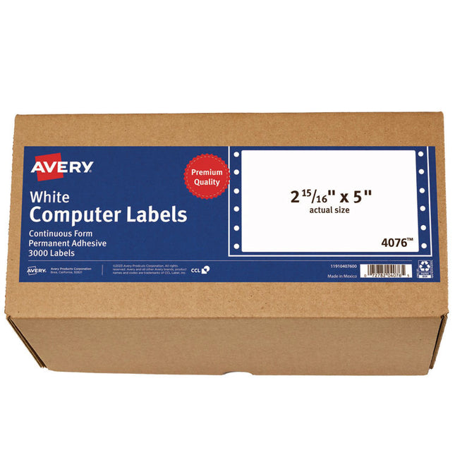 Dot Matrix Printer Mailing Labels, Pin-Fed Printers, 2.94 X 5, White, 3,000/box