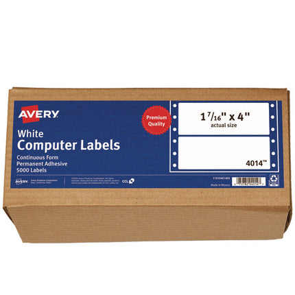 Dot Matrix Printer Mailing Labels, Pin-Fed Printers, 1.44 X 4, White, 5,000/box