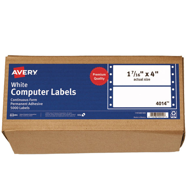 Dot Matrix Printer Mailing Labels, Pin-Fed Printers, 1.44 X 4, White, 5,000/box