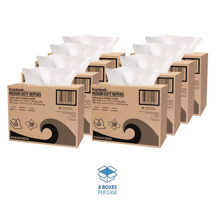 DRC Wipers, 1-Ply, 9.75 x 16.25, White, 100/Box, 8 Boxes/Carton