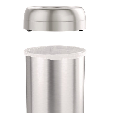Open Top Trash Can with Wheels, Round, 16 gal, Plastic/Stainless Steel, Silver