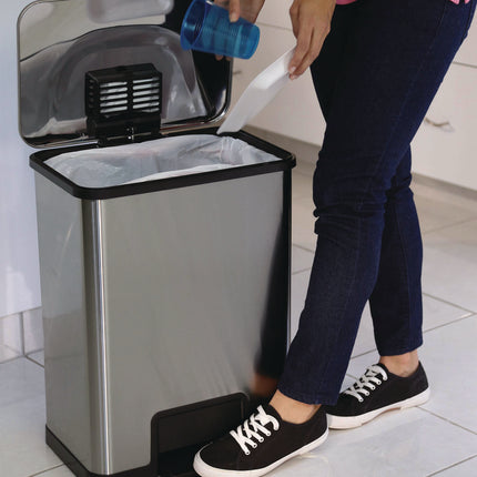 Step Pedal Trash Can with AirStep Technology, 13 gal, Plastic/Stainless Steel, Silver