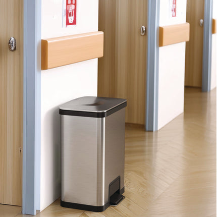 Step Pedal Trash Can with AirStep Technology, 13 gal, Plastic/Stainless Steel, Silver