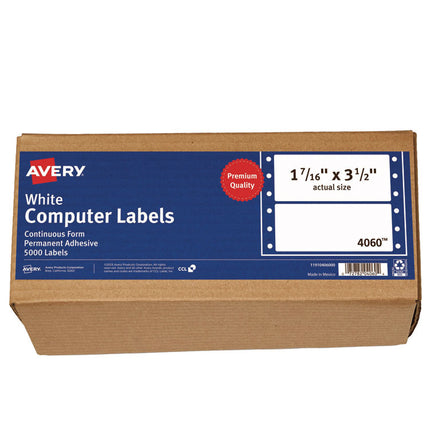 Dot Matrix Printer Mailing Labels, Pin-Fed Printers, 1.44 X 3.5, White, 5,000/box