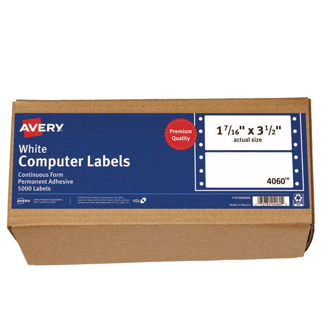 Dot Matrix Printer Mailing Labels, Pin-Fed Printers, 1.44 X 3.5, White, 5,000/box