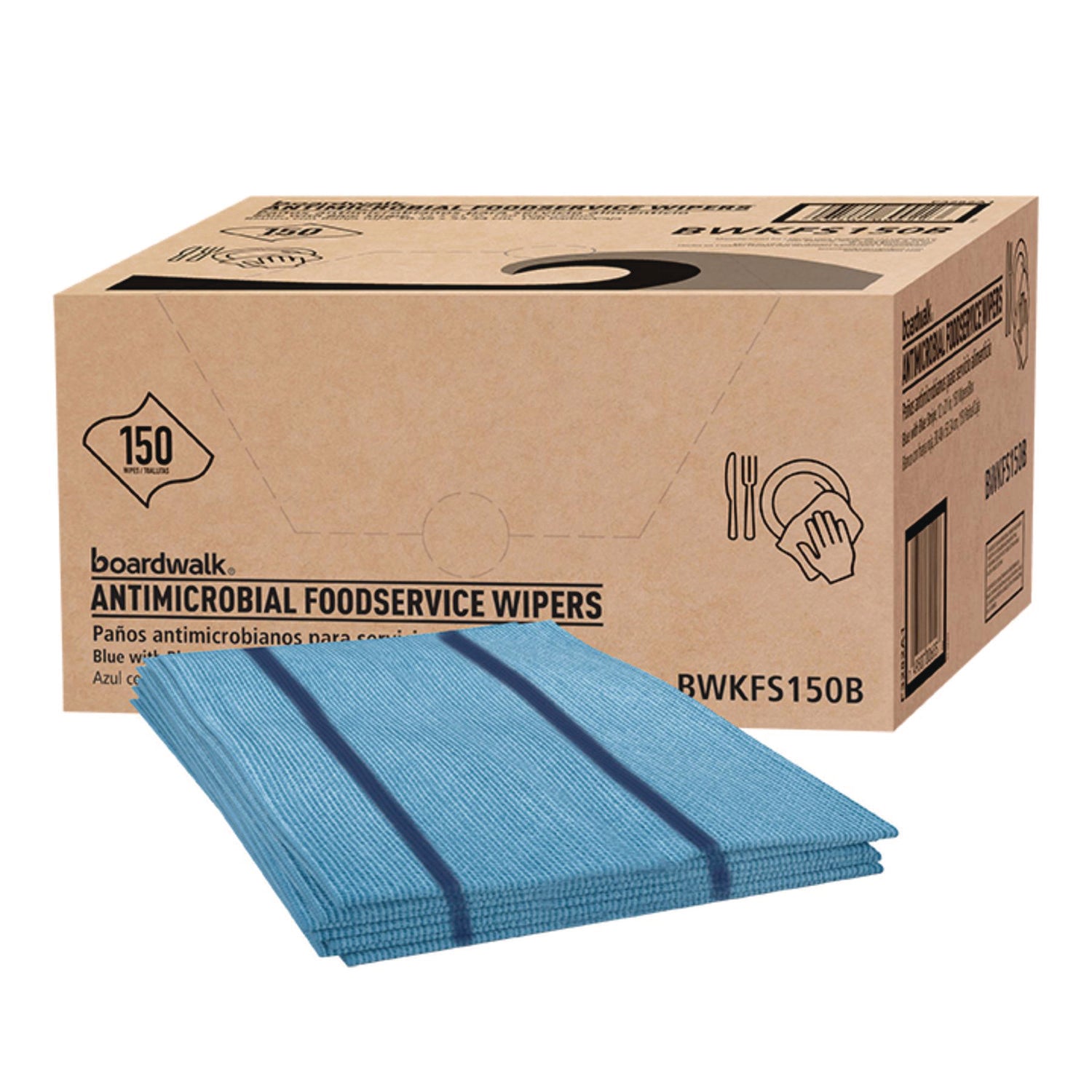 Antimicrobial Foodservice Wipers, 1-Ply, 12 x 21, Blue, 150/Carton