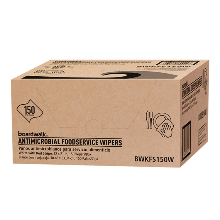 Antimicrobial Foodservice Wipers, 1-Ply, 12 x 21, Red/White, 150/Carton