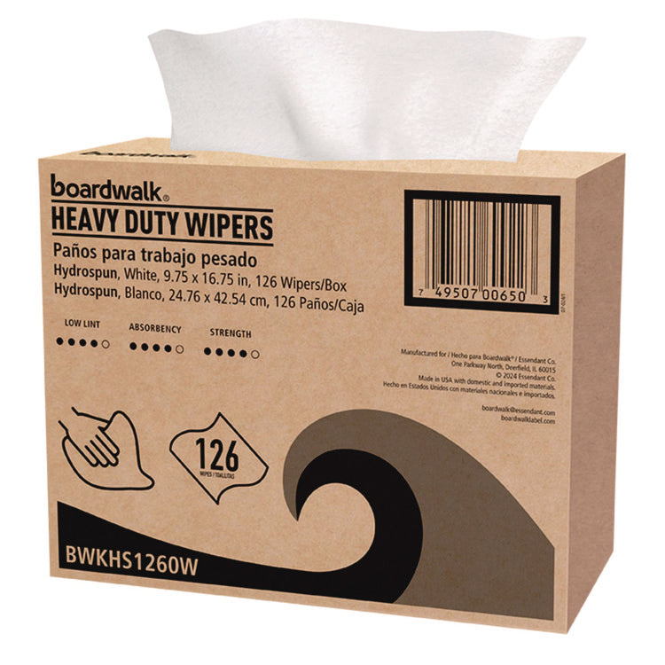 Hydrospun Wipers, 1-Ply, 9.75 x 16.75, White, 126/Box, 10 Boxes/Carton