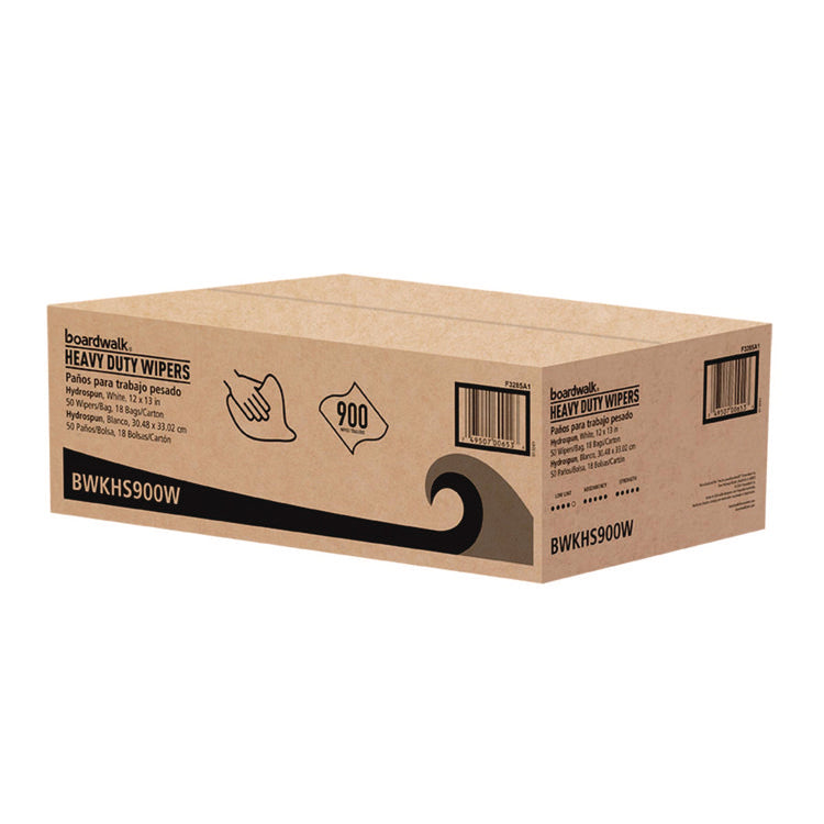Hydrospun Wipers, 1-Ply, 12 x 13, White, 50/Bag, 18 Bags/Carton