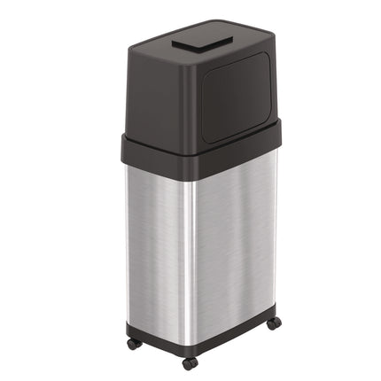 Dual Push Door Trash Can, 18 gal, Stainless Steel, Silver/Black