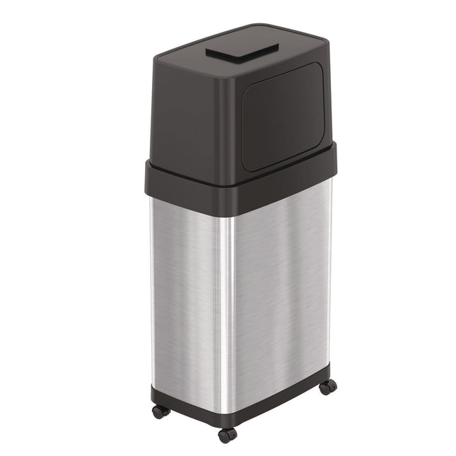 Dual Push Door Trash Can, 18 gal, Stainless Steel, Silver/Black