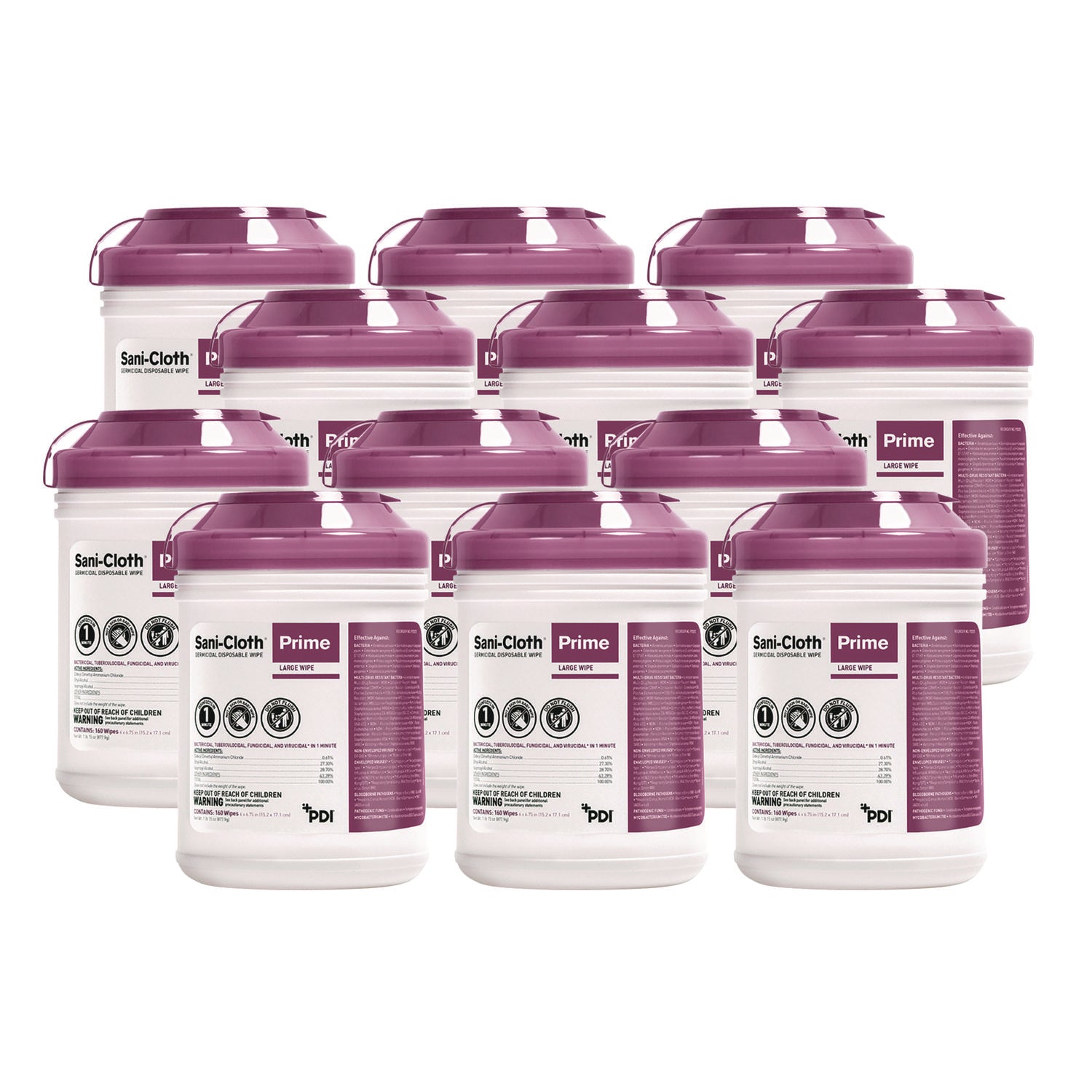 Sani-Cloth Prime Germicidal Disposable Wipes, Large, 1-Ply, 6 X 6.75, Unscented, White, 160/canister, 12 Canisters/carton