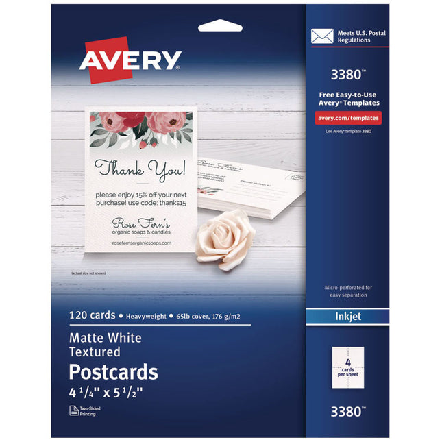 Printable Postcards, Inkjet, 65 Lb, 4.25 X 5.5, Textured Matte White, 120 Cards, 4 Cards/sheet, 30 Sheets/box