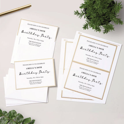 Invitation Cards with Metallic Border, Inkjet/Laser, 80 lb, 5 x 7, Matte White, 2 Cards/Sheet, 15 Sheets/Pack