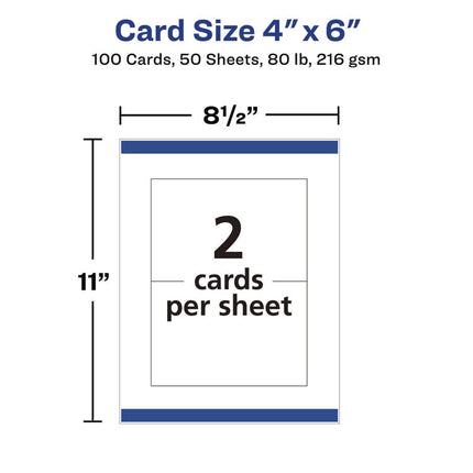 Printable Postcards, Laser, 80 lb, 4 x 6, Matte White, 100 Cards, 2/Cards/Sheet, 50 Sheets/Box