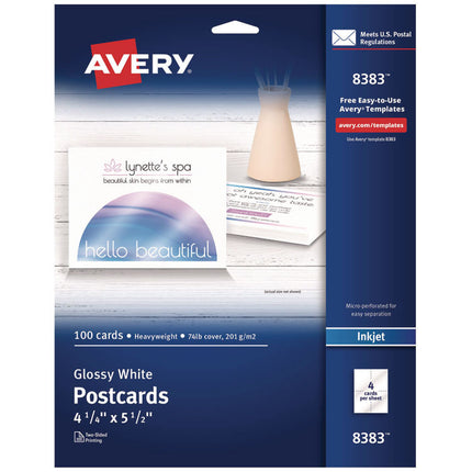 Photo-Quality Printable Postcards, Inkjet, 74 Lb, 4.25 X 5.5, Glossy White, 100 Cards, 4 Cards/sheet, 25 Sheets/pack